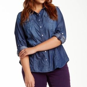 Lane Bryant 100 cotton denim snap down shirt Sz 28